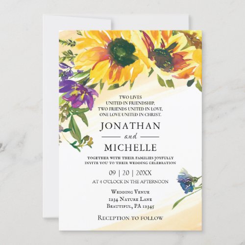 Vibrant Sunflowers Floral Christian Wedding Invitation