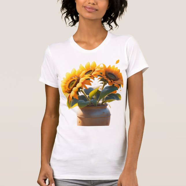 Vibrant Sunflowers in a Rustic Pot T-Shirt (Front)