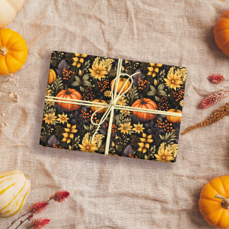 Vibrant Sunflowers & Rustic Pumpkins Wrapping Paper