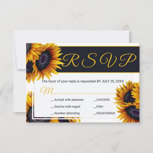 Vibrant Sunflowers  Summer Wedding Meal Options RSVP Card