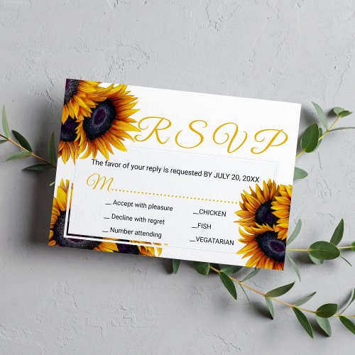 Vibrant Sunflowers  Summer Wedding Meal Options RSVP Card