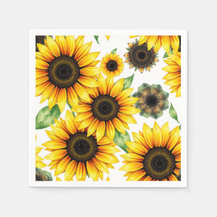 Vibrant Sunflowers Watercolor Pattern Napkins