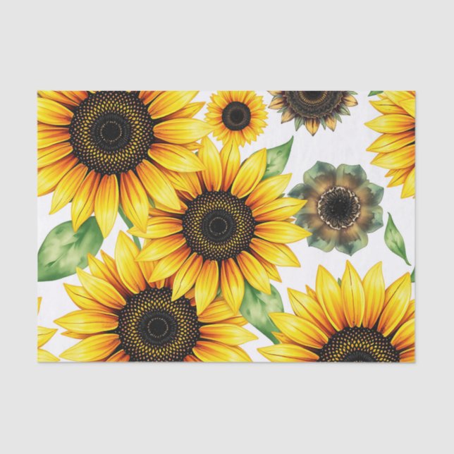 Vibrant Sunflowers Watercolor Pattern Tissue Paper (Front)
