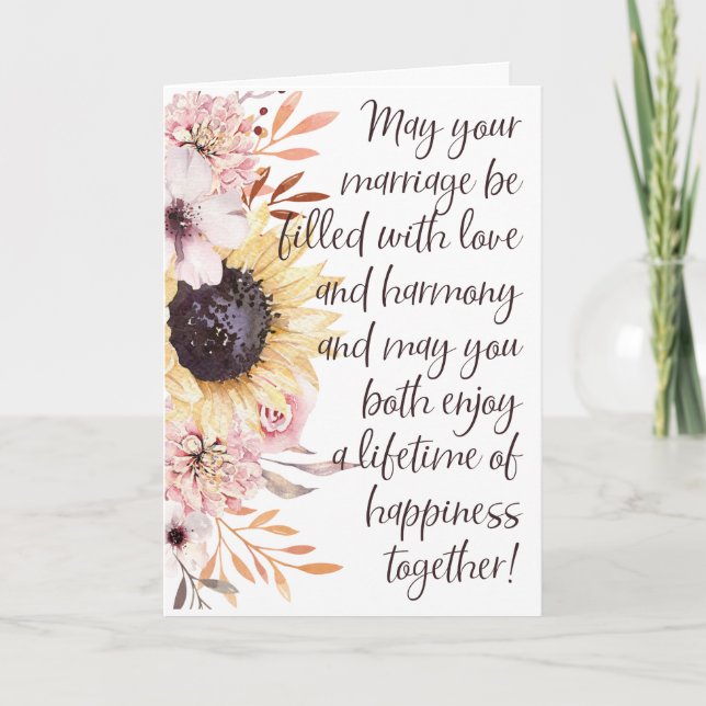 Vibrant Sunflowers Wedding Congratulations Card (Front)