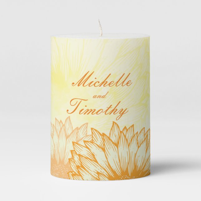 Vibrant Sunflowers Wedding Pillar Candle (Front)