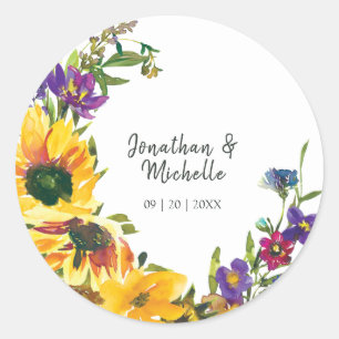 Vibrant Sunflowers Wildflowers Floral Wedding Classic Round Sticker
