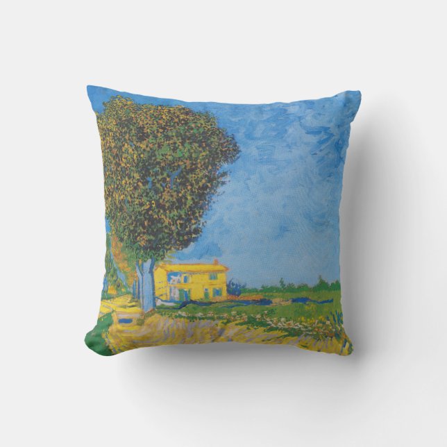 Vibrant Sunny Path & Yellow House by Van Gogh Throw Pillow (Front)