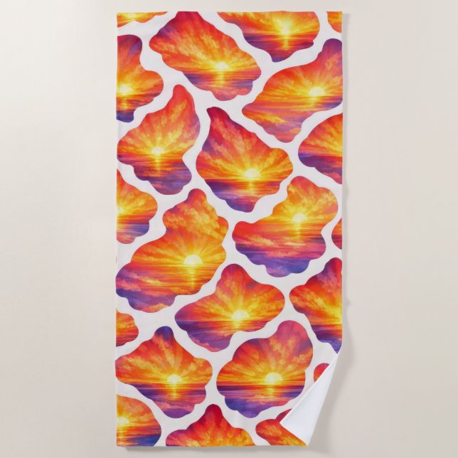 Vibrant Sunrise Ocean Pattern Beach Towel (Front)