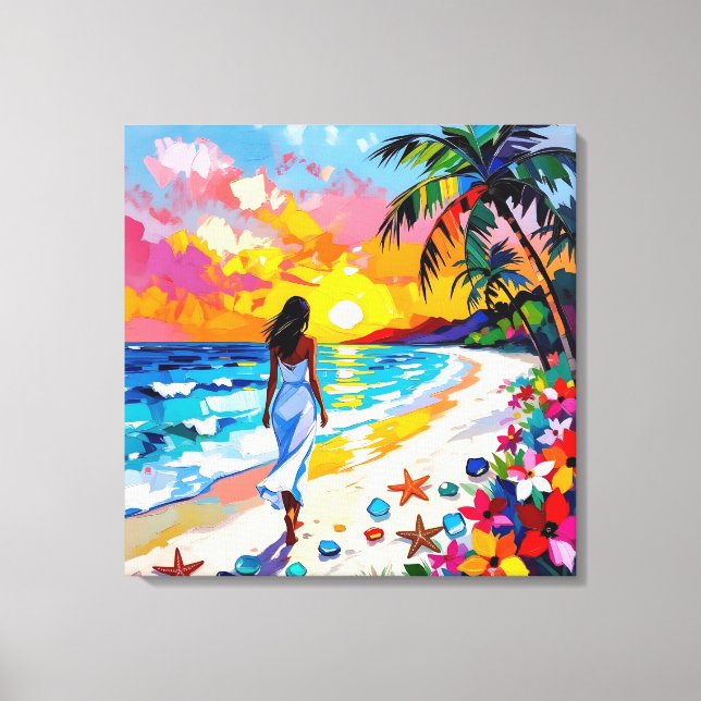 Vibrant Sunset Abstract Beach Scene Canvas Print (Front)