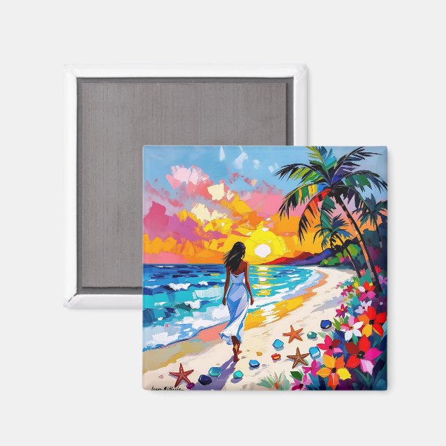 Vibrant Sunset Abstract Beach Scene   Magnet (Front/Back)