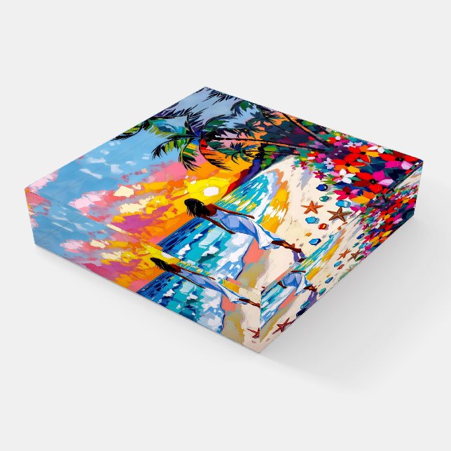 Vibrant Sunset Abstract Beach Scene Paperweight (Angled)