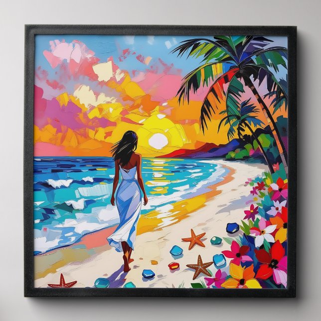 Vibrant Sunset Abstract Beach Scene Peel And Stick Photo Tile (Front Set)