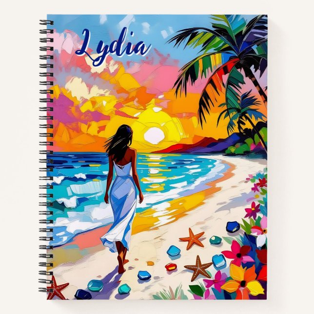 Vibrant Sunset Abstract Beach Scene Personalized Notebook (Front)