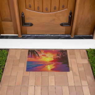 Vibrant Sunset Beach Dream Design Fiber Doormat