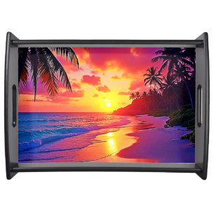 Vibrant Sunset Beach Dream Design Serving Tray