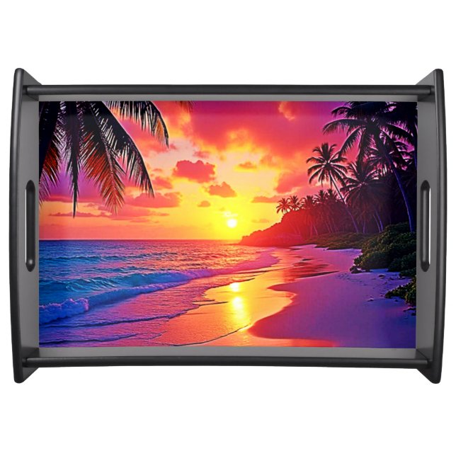 Vibrant Sunset Beach Dream Design Serving Tray (Front)
