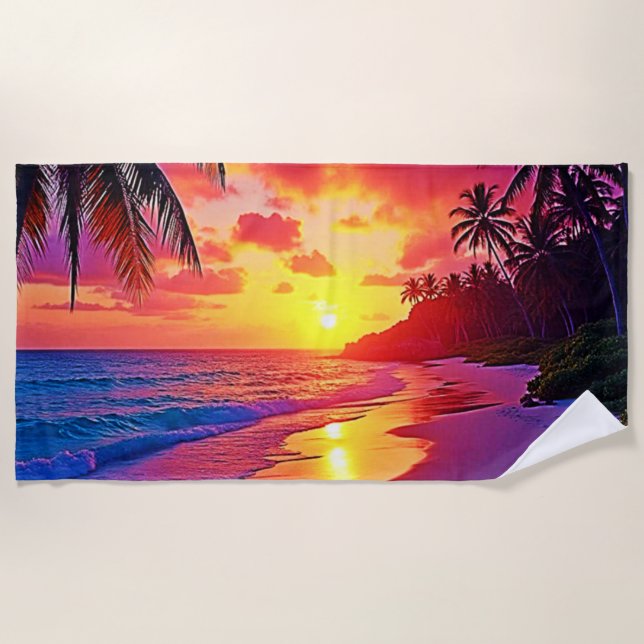 Vibrant Sunset Beach Dream Design Towel (Front)