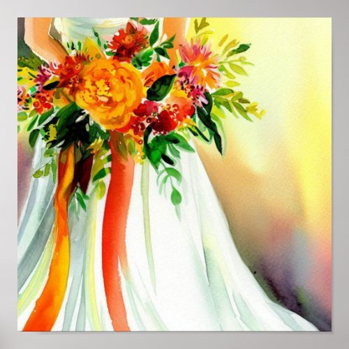 Vibrant Sunset Bridal Cascading Bouquet 1 Poster