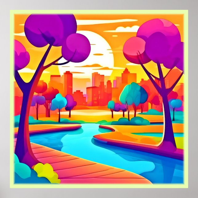 Vibrant Sunset City Park Poster (Front)