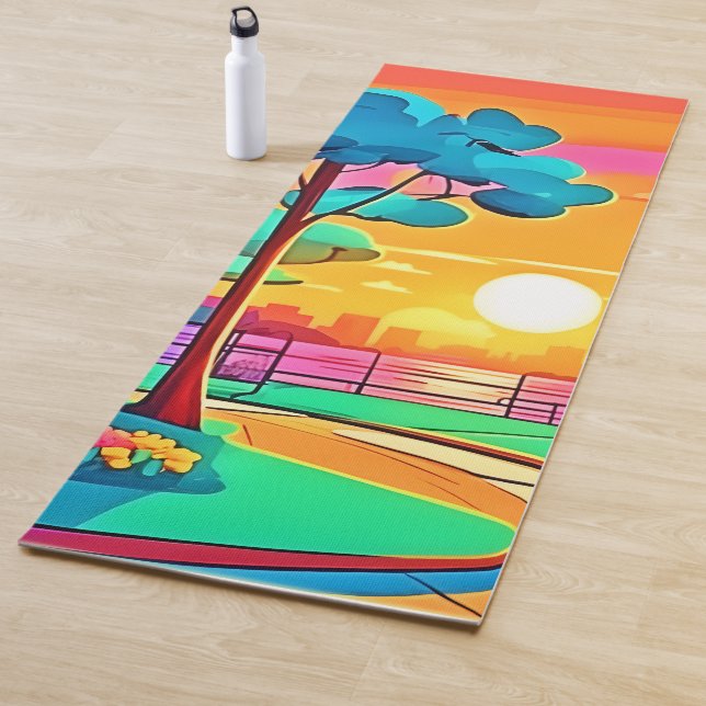 Vibrant Sunset Cityscape Yoga Mat (In Situ)
