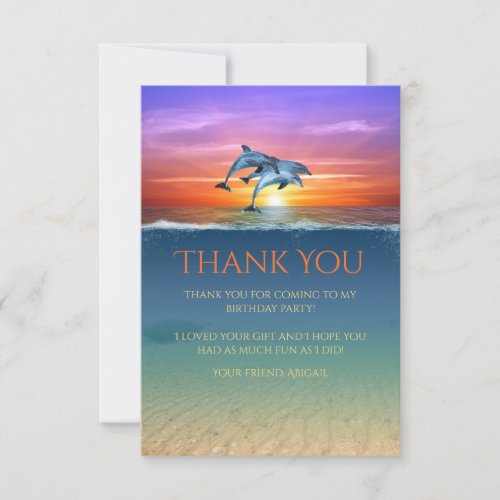 Vibrant Sunset Dolphins Jumping Ocean Birthday Thank You Card