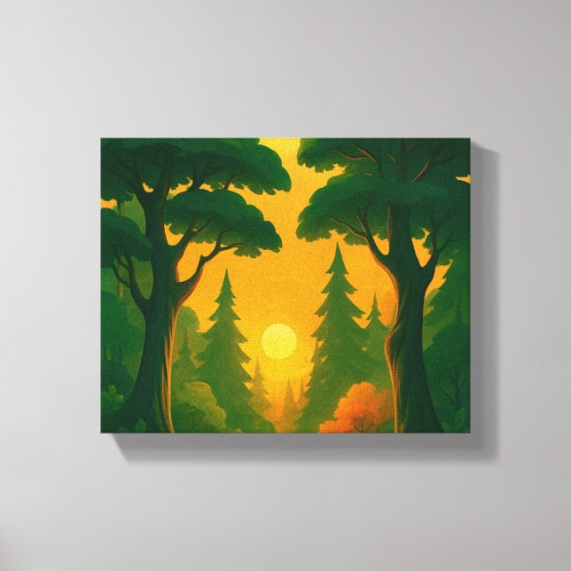 Vibrant Sunset Forest Illustration Canvas Print (Front)