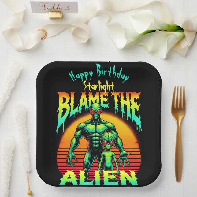 Vibrant Sunset Frames Green Alien Paper Plates (Wedding)