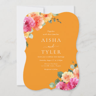 Vibrant Sunset Glow Floral Watercolor Wedding Invitation