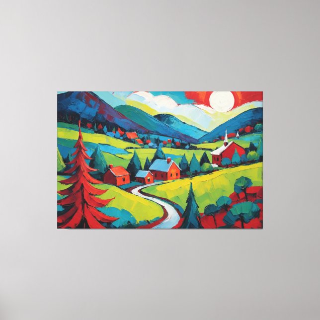 Vibrant Sunset Landscape Painting Canvas Print (Front)