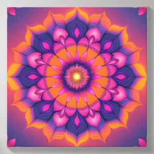 Vibrant Sunset Mandala Canvas Wall Art Photo Tile