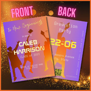 Vibrant Sunset Modern Tech Graduation Foil Invitation