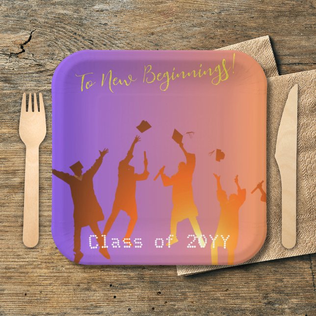 Vibrant Sunset Modern Tech Graduation Paper Plates (Creator Uploaded)