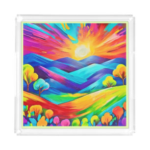 Vibrant Sunset Mountain Art Print Acrylic Tray