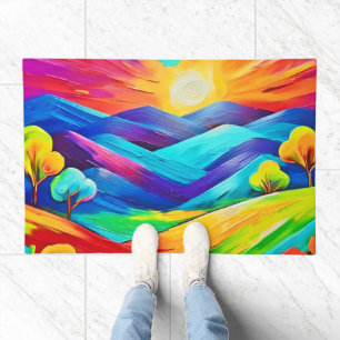 Vibrant Sunset Mountain Art Print Doormat
