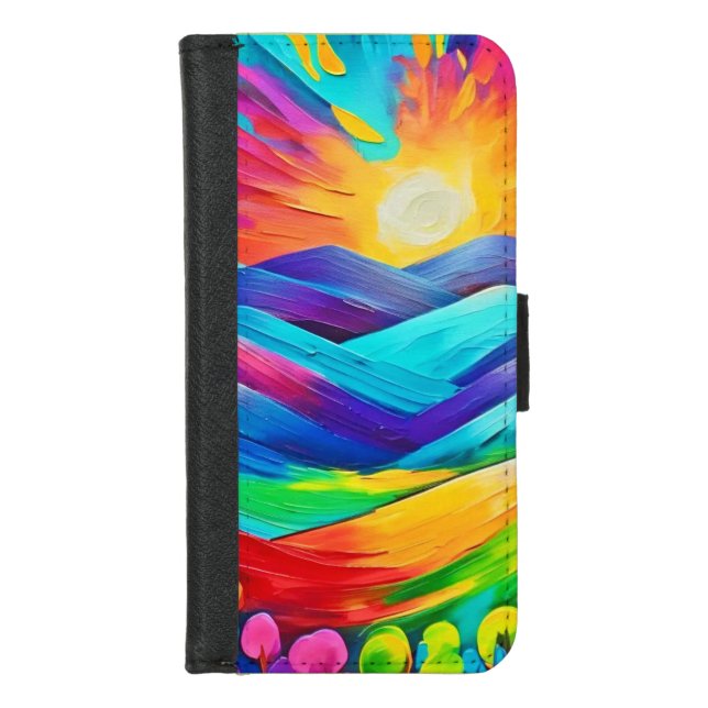 Vibrant Sunset Mountain Art Print iPhone Wallet Case (Front)