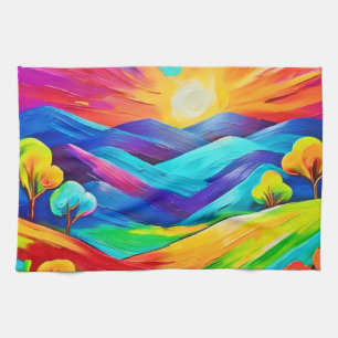 Vibrant Sunset Mountain Art Print Kitchen Towel