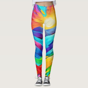 Vibrant Sunset Mountain Art Print Leggings