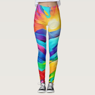 Vibrant Sunset Mountain Art Print Leggings