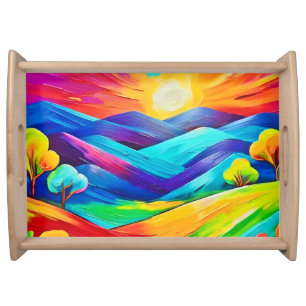 Vibrant Sunset Mountain Art Print Serving Tray