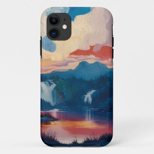 Vibrant sunset over a serene landscape iPhone 11 case