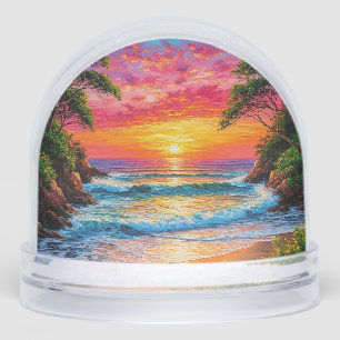 Vibrant Sunset Over Ocean Shore Snow Globe