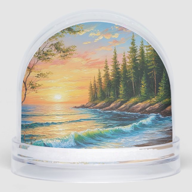Vibrant Sunset Over Ocean Waves Snow Globe (Front)