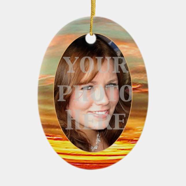 Vibrant Sunset Photo Frame Oval Ornament (Front)