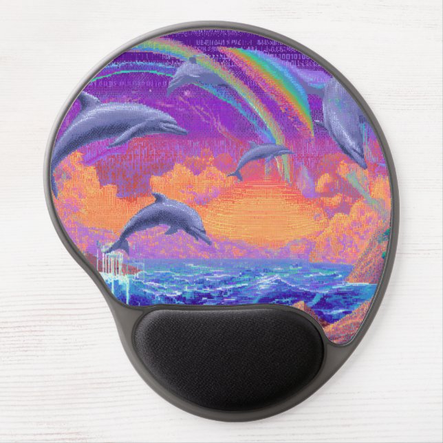 Vibrant Sunset Rainbow Dolphin Mousepad (Front)