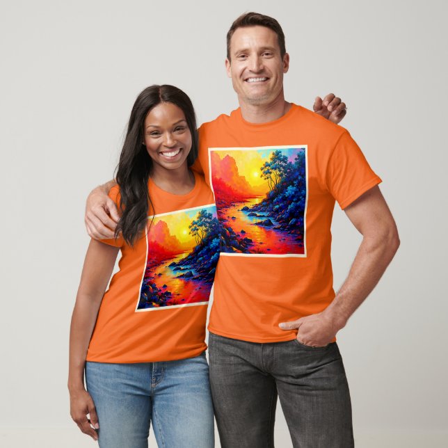 Vibrant Sunset River Landscape Art T-Shirt (Unisex)