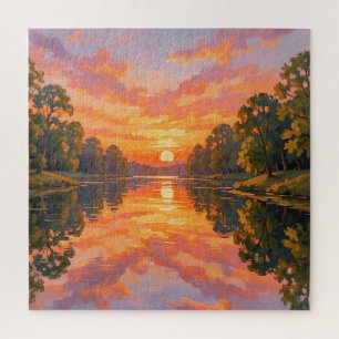 Vibrant Sunset River Reflection Jigsaw Puzzle