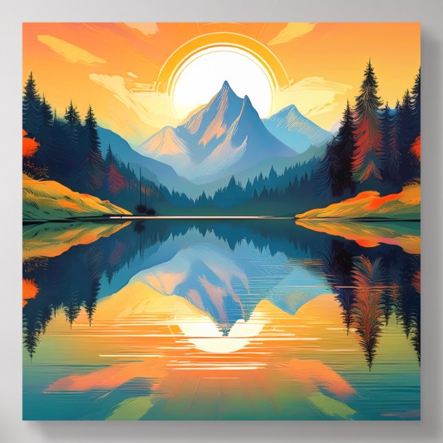Vibrant Sunset Scene: Nature-Inspired Print Acrylic Photo Tile (Front Set)