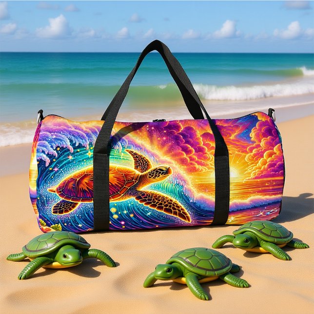 Vibrant Sunset Turtle Travel Monogram Personalize Duffle Bag (Creator Uploaded)