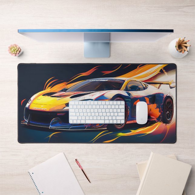 Vibrant Supercar Racing Digital Flames Desk Mat (Office 1)