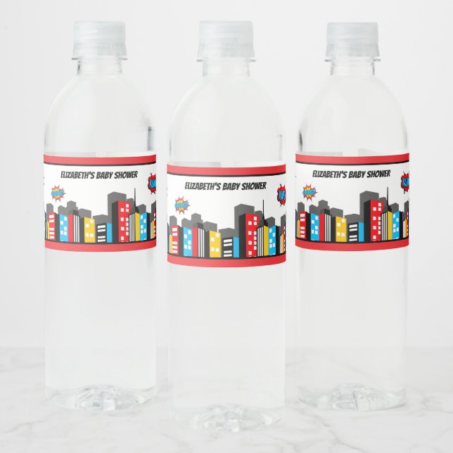 Vibrant Superhero Water Bottle Label (Bottles)